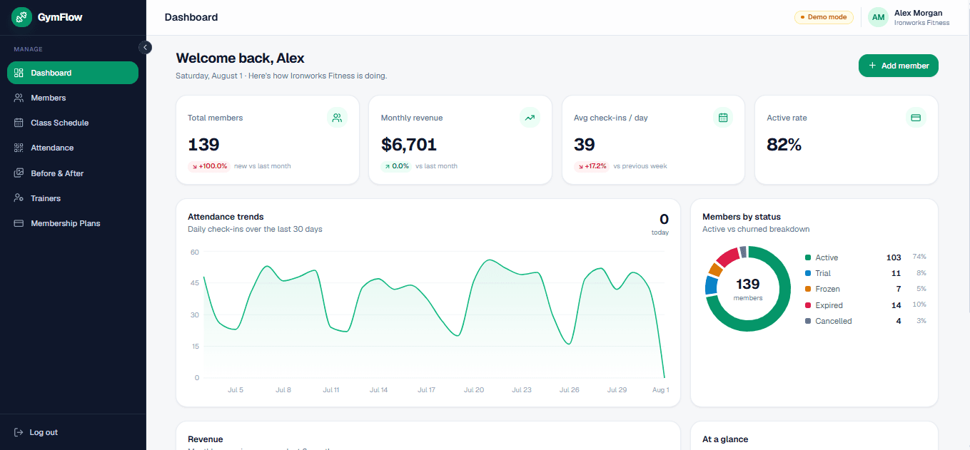 GymFlow interface